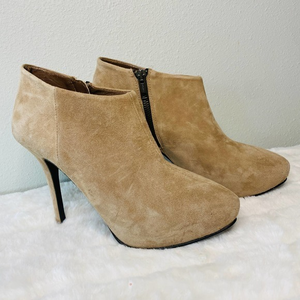 Zara Tan Suede Platform Stiletto Heeled Ankle Booties Sz 38‎